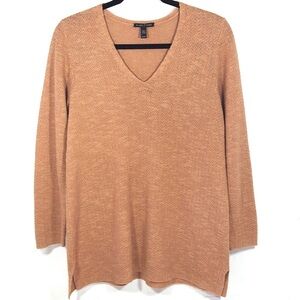 NWOT Eileen Fisher Women's Linen Sweater Tan V Neck Long Sleeve Casual L